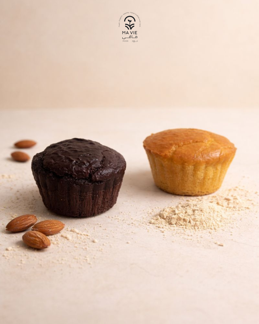 كب كيك جلوتين فري قطعة شوكولاتة + قطعة فانيليا