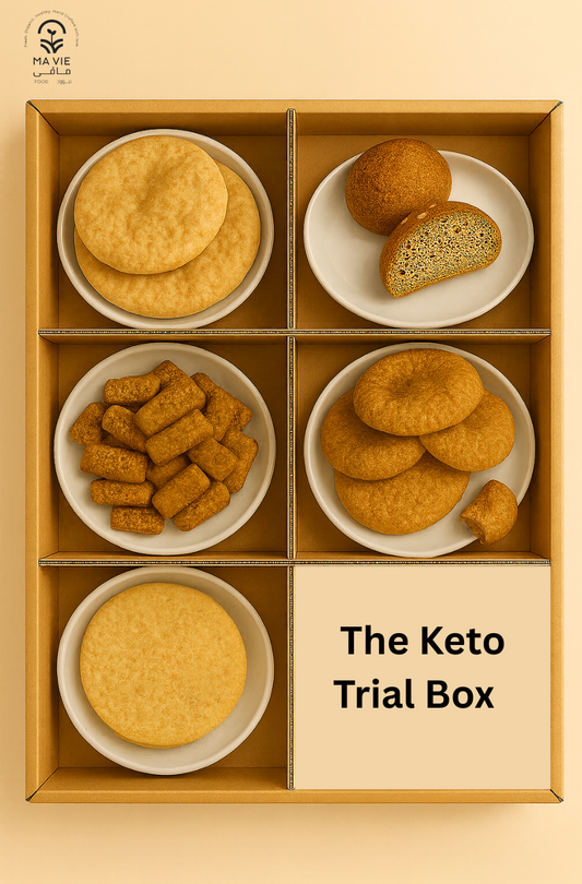 The Keto Trial Box عيش بلدى لوز + عيش بلدى سمسم + عيش كيزر + قاعدة بيتزا + منين
